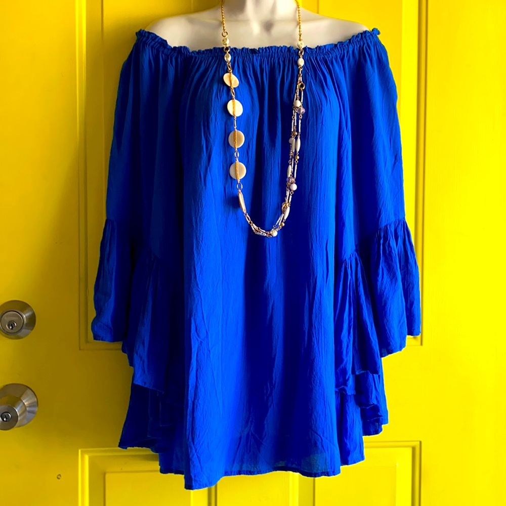 Indah Kamani Blue Ruffle Sleeve Mini Dress